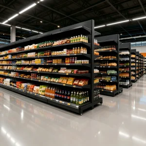 Factory Custom Supermarket Retail Display Rack Heavy-Duty Double-Sided Grocery Store Shelves Steel Convenience Store Shelving