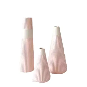 Wholesale Pink and White Gradient Vertical Striped Stoneware Vase Set of 3 Factories, Exporters