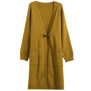 Long Style Knitted Outerwear with V-Neck Collar Knitted Sweater. Knitwear Fashion Clothes Wholesale Fashion Wear Women′ S Clothing Fashion Knitwea