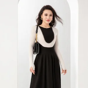 2025 Vestido de Malha Elegante e Trendy em Lã para Mulheres, Suéter de Inverno de Alta Qualidade para Mulheres