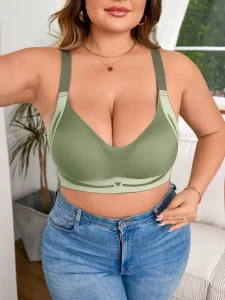 Plus Size Green and White Women's Sports Training Bra for Comfort Underwear