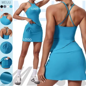Saia de Tênis Feminina Justa com Bolso, Roupas de Fitness com Top Halter para Yoga