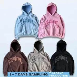 Wholesale 1688 Fashion Brand Clothing Distributor Custom 3D Logo Puff Print Streetwear Hoodie No String Womens Mens Puff Print Fleece Cotton Hoodies Apparel