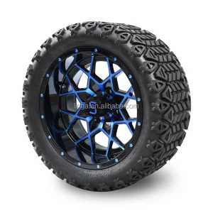 Wholesale Golf Cart Universal Accessories 14 Inch Blue/Gloss Black Aluminum Alloy Wheel Rim with Golf Cart 22*10-14 Tires