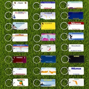 Wholesale Custom Promotional Tourist Souvenir 3D Embossed Metal Us State License Plate UV Printing Keychain