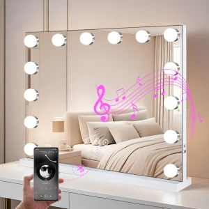 Spiegel Wood Makeup Vanity With LED Lights And Bluetooth Personalized Hollywood Mirror