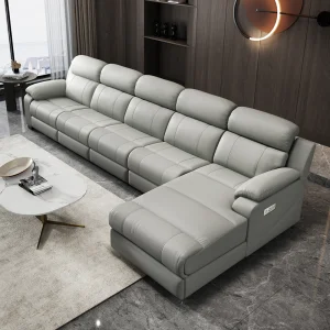 Power Recliner Sofa Set L-Shaped Reclining Leather Wall Hugger Couch Light Grey Modern Living Room Furniture Wholesale Vendor