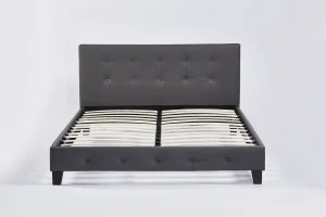 Cama King Size de Cuero Moderno con Estructura Tapizada de Cuero