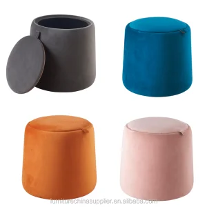 Nordic Round Velvet Single Ottoman Stool With Storage