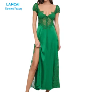 Ladies Sexy Party Club Corset Lace Evening Gown High Slit Embroidery Satin Evening Dresses for Women