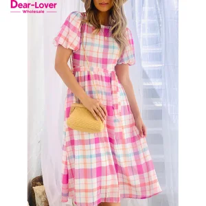 Vestidos Casuais Midi com Mangas Bufantes e Cinto para Mulheres