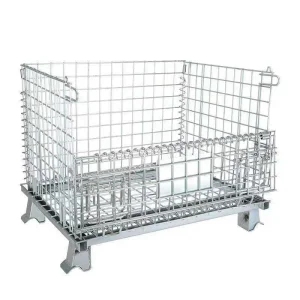 Foldable Galvanizing Iron Steel Metal Mesh container Box with or Without Casters