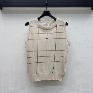 Women Luxury Designer Clothes Fashion Sleeveless O-Neck Tank Tops Casual Daily Wear Soft Breathable Knitted Flock Print Vest