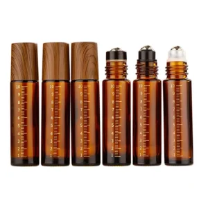 Hot Sale Wholesale 5ml 10ml Amber Glass Roll-on Bottle Essential Oils Perfumes Bottle Scale Glass Perfume Roll Ball Bottle with Wood Cap