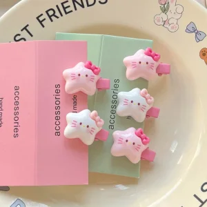 Kt Cat Pink White Star Hair Clip Set