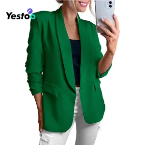 Women's Open Front Blazer Spring Fall Business Casual Pockets