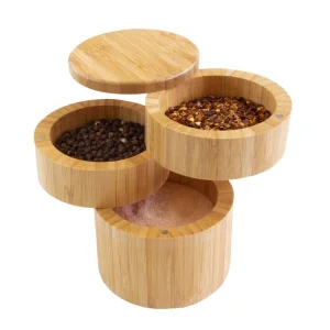 Wooden Round Box Bamboo Salt Cellar Bamboo Storage Box With Magnetic Swivel Lid Bamboo Salt Box 6 Ounce Capacity