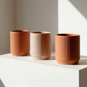 Wholesale Modern Ribbed Terracotta Ceramic Planter Pots for Stylish Indoor Greenery VDLK4472 Supplier, Factories