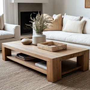 Luxury Oak Wood Living Room Coffee Table with High-End Finish