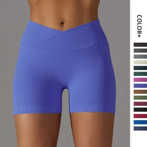 Customized Roll up Hip Cross V-Front Soft Seamless Sports Running Shorts for Women