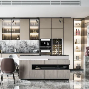 Custom White Shaker Solid Wood Furniture Luxury Island Display Design Wholesale Modern Wooden Cupboards Painting Laminate Tall Pantry Storage Kitchen Cabinet