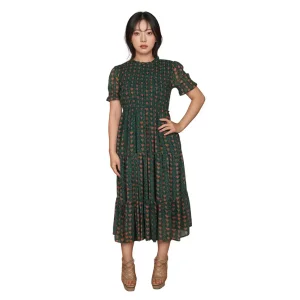 ODM Customized Eco-Friendly Breathable Casual Square Collar Off-Shoulder Sleeveless Pleated Floral Print Knee-Length Dress 100% Supplier, Manufacturer