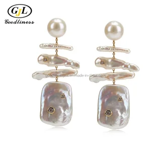 Square Baroque Pearl Asymmetry Earrings Fashion Jewelry