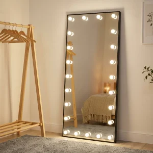 Slim Black Aluminum Frame Full Length Lighted Makeup Mirror Professional Floor Standing LED Bulb Vanity Mirror for Dressing Room