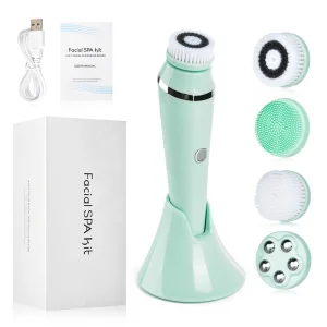 4 in 1 Electric Sonic Face Beauty Machine Exfoliating Waterproof Face Massage Spa Kit Facial Skin Cleansing Brush With Base