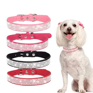 Elegant Rhinestone Dog Collar in Soft Suede for Puppies