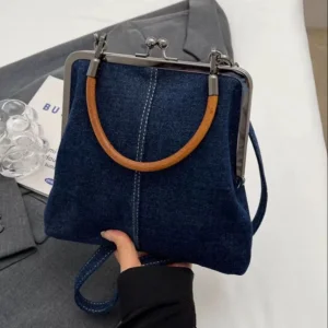 Handmade Denim Messenger Bag with Zipper Closure