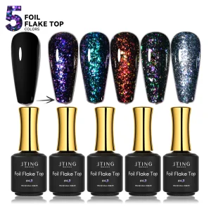 JTING New Popular Design Vegan Hema Free High Pigment Foil Flake Top Coat Gel Polish OEM Custom Unique Brand Bottles