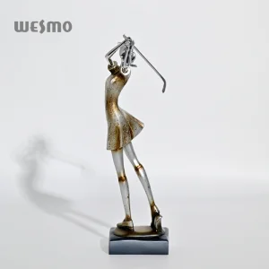 Painted European Style Sculpture Resin Electroplating Design Gold Golfer Female Decorative Tabletop Ornament
