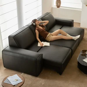 Modern Genuine Leather Square Convertible Sofa Bed 3-Seater Electric Recliner European Design Living Room Wall Hugger