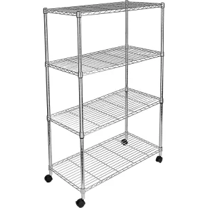 High Quality Movable 4 Tiers Wire Steel Shelf Chrome Plated Metal Shelving Rack With Wheels