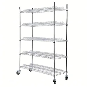 Heavy Duty Mobile Wire Shelving 5 Tier Storage Rack Industrial Warehouse Wire Mesh Shelves With Casters