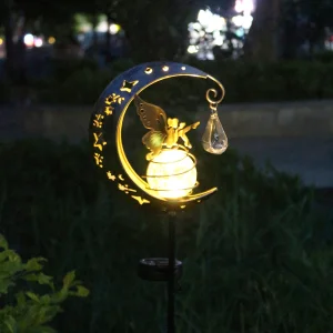 Solar LED Fairy Moon Lamp Crack Glass Ball Ground Plug Outdoor Garden Decorative Light
