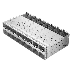 1-2198346-9 Through Hole Right Angle Press-Fit EMI Shielded Housing 2x8 SFP+ Receptacle Cage