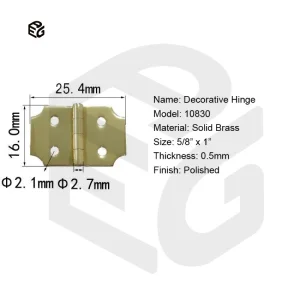 1 Inch Small Polished Solid Brass Decorative Hinge for Jewelry Box Cabinet Window Shutter