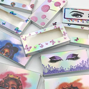 Custom Design Paper Card Sliver Holographic Butterfly Lashes Boxes Private Label Pvc Window Hologram Eyelash Packaging Cases