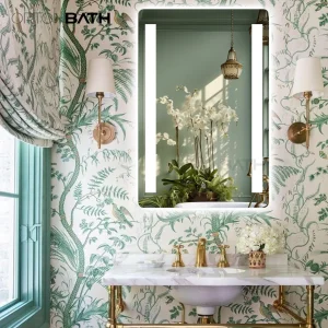 Ortonbath Two LED Strips LED Bathroom Mirror Anti Fog, Dimmable Touch Button Slim 90 CRI Waterproof IP44, Both Vertical and Horizontal Wall Mounted Mirror