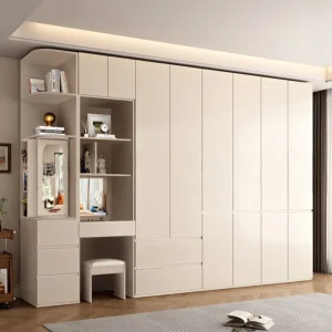 RTA Floor-to-Ceiling Modern Wardrobe With Vanity Save USD 900 Labor Cost No Carpenter Needed German Homag Edge