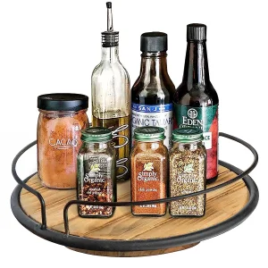 Wood Lazy Susan Organizer for Table Kitchen Turntable Wood Rotating Spice Rack