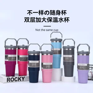 30oz Insulated Tumbler with Portable Handle 304 Stainless Steel Leak Proof Sports Water Bottle