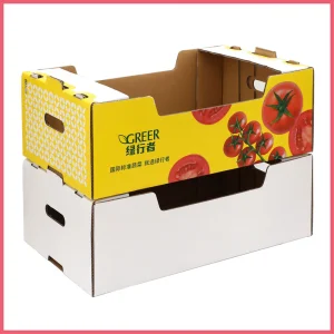 Caja de cartón corrugado impresa para el embalaje y envío de frutas y verduras como cereza, aguacate, piña, tomate, naranja, manzana, limón, mango y plátano
