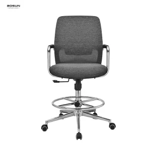 Ergonomic Gray Fabric Midback Swivel Laboratory Stool Drafting Work Task Chair for Office With Footrest