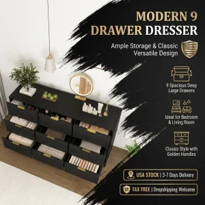 [USA Local Stock] 9 Drawer Dresser 63" Large Deep Chest of Wooden Dresser Storage Cabinet Fast Shipping From US 1 Piece MOQ