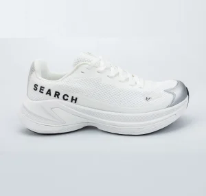 Custom White Athletic Mesh Running Shoes with Enhanced Cushion Sole and Silver Protective Toe