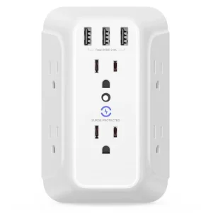 Carregador de Parede Protetor contra Sobretensão 6 Extensor de Energia com 3 Portas de Carregamento USB Montar Régua de Energia Multi Plugue Soquete de Energia para Casa Viagem Escritório