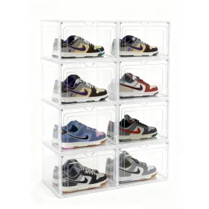 Multi-Purpose Magnetic Transparent Shoe Box - Stackable Clear Plastic for Entryway &amp; Toy Storage